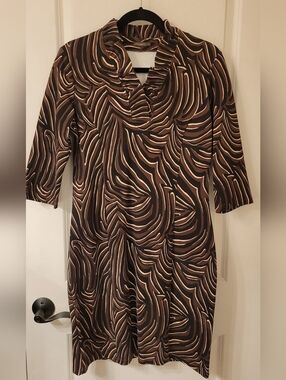 J McLaughlin Brown, Black And Tan 3/4 Sleeve Stretch Dress Size M